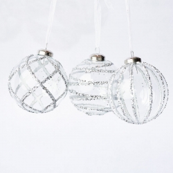 tumor Sanctie wereld 3 Doorzichtige zilveren kerstballen met lijnen
