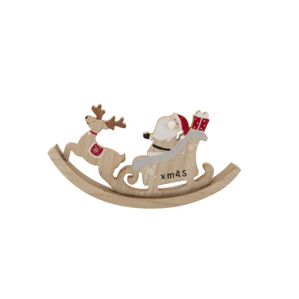 Pere Noel Avec Un Cerf En Bois