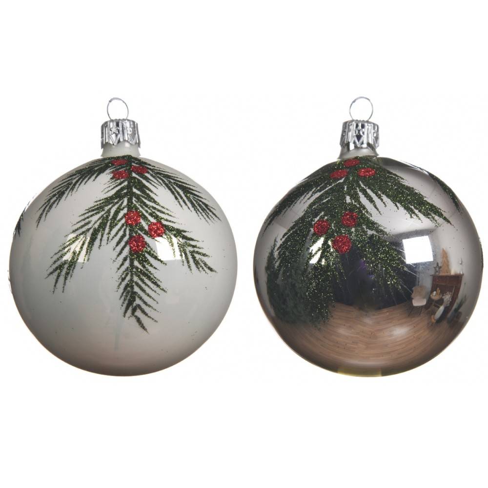Kapper bijl beweeglijkheid 2 kerstballen glas met boomtak