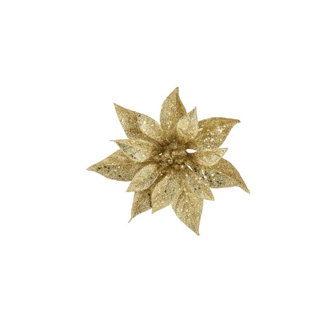 Golden glitter poinsettia on a clip