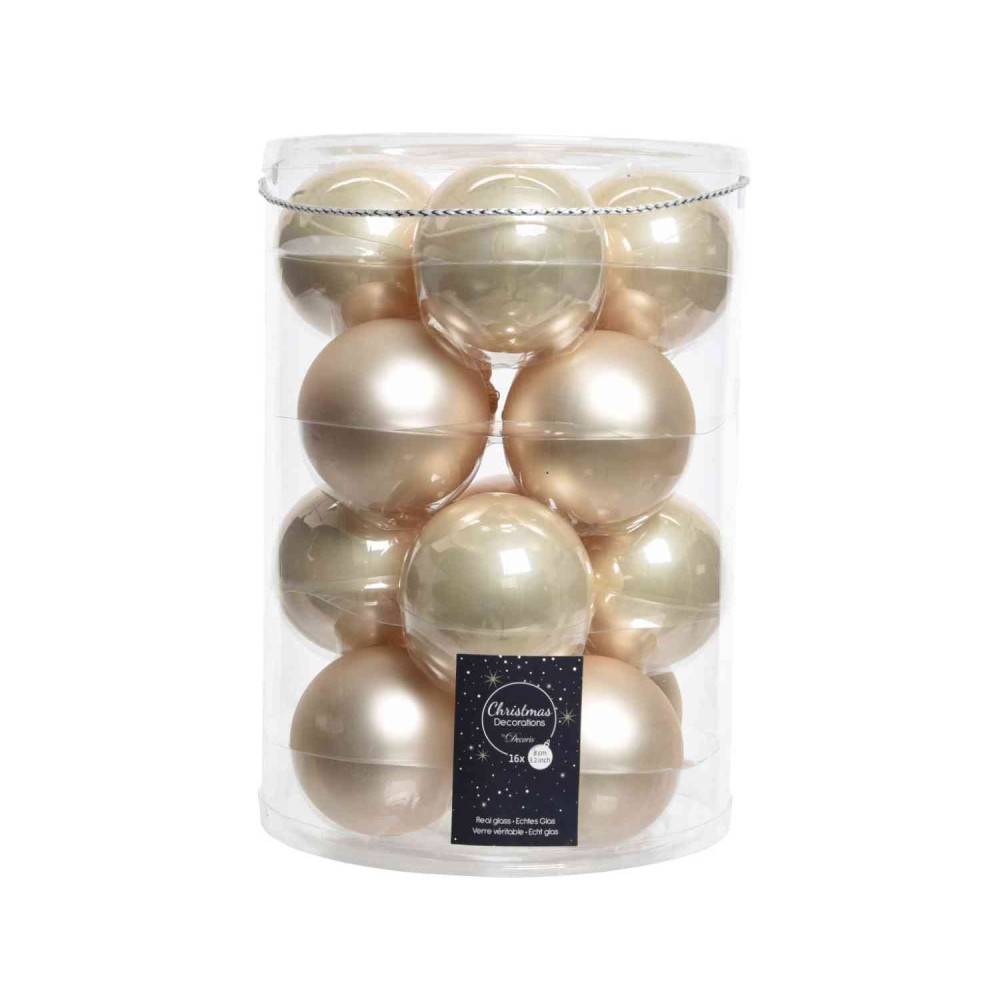 16 kerstballen champagne 8cm